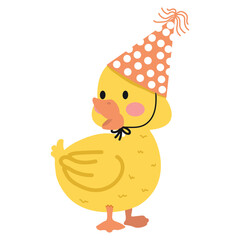 Cute yellow duck with party