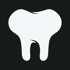 White single tooth icon isolated on black square background.