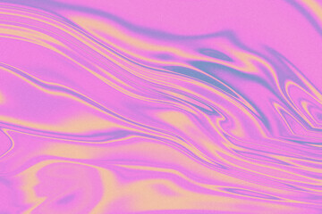 Iridescent chrome wavy gradient noise abstract background, ultraviolet holographic foil texture, liquid surface, ripples, metallic reflection. 3d render illustration.