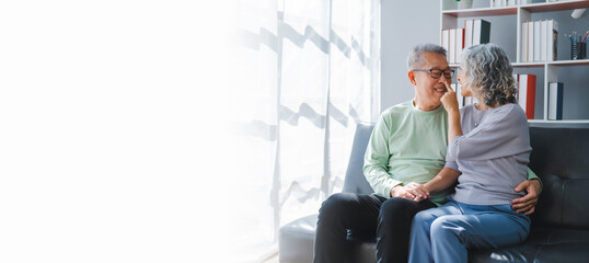 Elderly couple asian people grandfather and grandmother living together in retirement Concept of...
