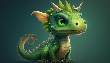 cute green dragon created with Generative AI technology