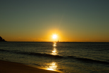 Sunset by the beach, reaching the horizon, Busan, South Korea