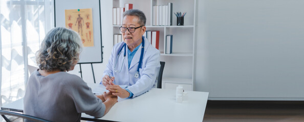 Elderly medical asian people with patient, Physical check-ups and encouragement for treatment of...