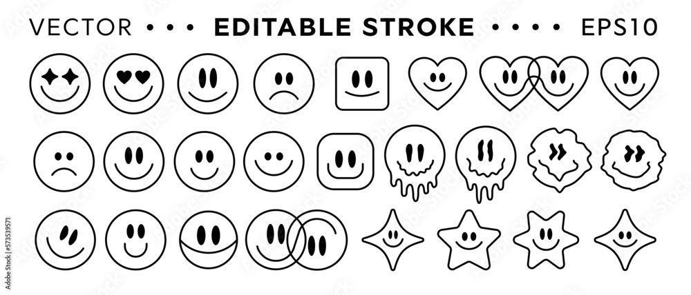 Poster cool trendy smile stickers pack. set of groovy patches vector design.. pop art badges.
