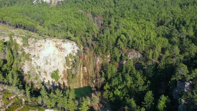 A beautiful wild waterfall in a forest thicket on the southern coast of Turkey.