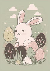 easter bunny with easter eggs, Generative AI 