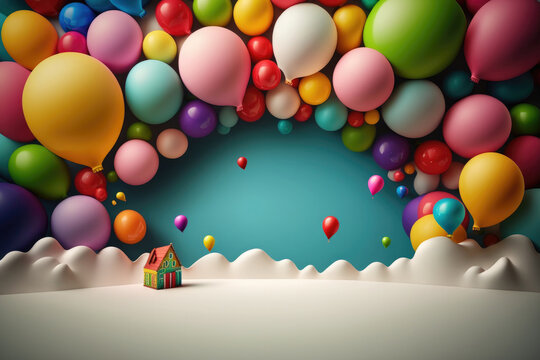 Birthday background with balloons. Illustration AI Generative
