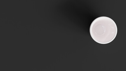 3d ceramic mug on black background, top view. Copy space.