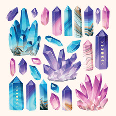 Big vector set of crystals and minerals