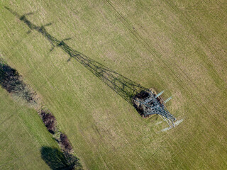 High Voltage Power Line Pylon Aerial View