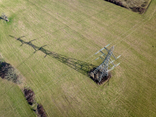 High Level Aerial View of an Electrical Pylon Tower