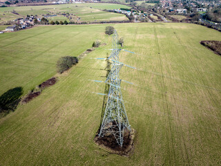 High Level Aerial View of an Electrical Pylon Tower