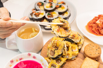 Korean food gimbap food on the table