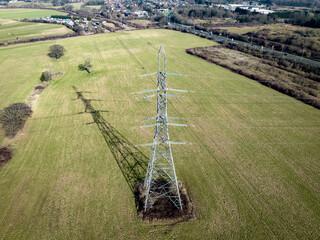High Voltage Power Line Pylon Aerial View