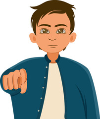 Illustrative male character with a hand pointing at one's focus