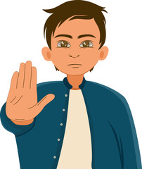 A Male Character stretched out his hand and ordered to stop.