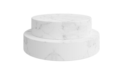 White marble  modern round podium stage platform step on white, 3d rendering of podium png transparent, of presentation show product display studio scene or cosmetic place stand
