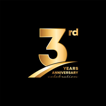3rd Anniversary. Anniversary logo design with golden number and text for anniversary celebration event, invitation, wedding, greeting card, banner, poster, flyer, brochure. Logo Vector Template