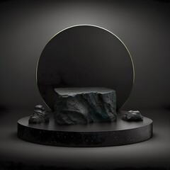 Fond de sc&egrave;ne d'affichage de produit en pierre noire, fond cosm&eacute;tique en marbre de luxe, support de podium, pr&eacute;sentation de plate-forme de texture sombre ou pi&eacute;destal min&eacute;ral vierge moderne 