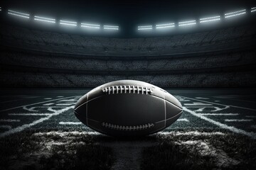 American football ball in the stadium at night