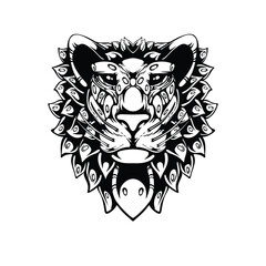 black and white tribal decorative lion pattern tattoo
