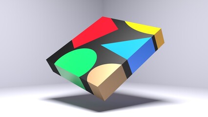 Rectangular box with different coloured partitions. concept 3d render. perspective view. colourful object isolated on white background