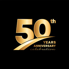 50th Anniversary. Anniversary logo design with golden number and text for anniversary celebration event, invitation, wedding, greeting card, banner, poster, flyer, brochure. Logo Vector Template