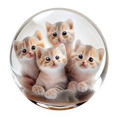 cute kittens in glass ball, isolated on transparent background cutout, generative ai.
