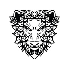 black and white tribal decorative lion pattern tattoo