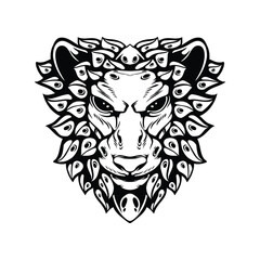 black and white tribal decorative lion pattern tattoo