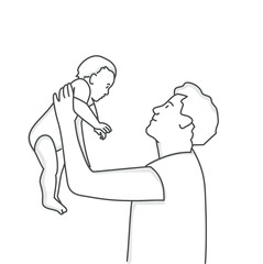 Happy father raises the child.