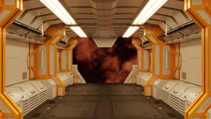 Futuristic architecture Sci-Fi spaceship hallway interior © Oksana Kumer