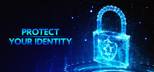 Cyber security data protection business technology privacy concept. Protect your identity on the virtual display. 3d illustration