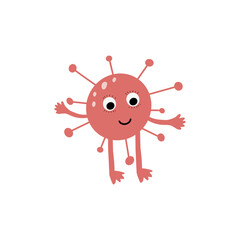 Cute Microorganism isolated on white background. Infectious germ, protist, microbe. Disease causing bacteria, viruses. Bright colored cartoon kids vector illustration.