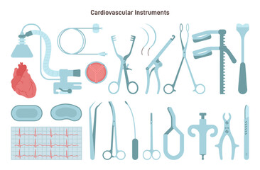 Fototapeta na wymiar Heart surgeon instruments. Cardiology center speciakist, heart diseases