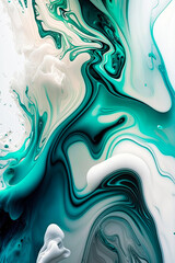 Stunning bright liquid ink paint splatter wavey ocean sea water phone vertical wallpaper in teal, blue & white, abstract 3d render (generative ai) iphone, apple, samsung backdrop