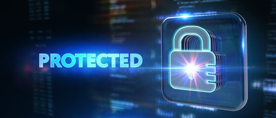 Cyber security data protection business technology privacy concept.  Protected 3d illustration