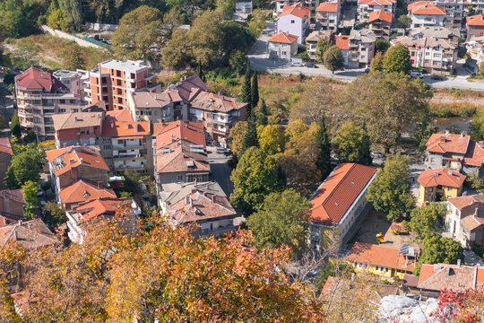 View of the city from above. The tiled roofs of the houses. Quality image for your project