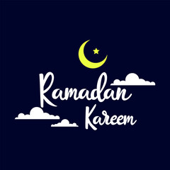 Naklejka premium Ramadan typography text style with element of moon and clouds