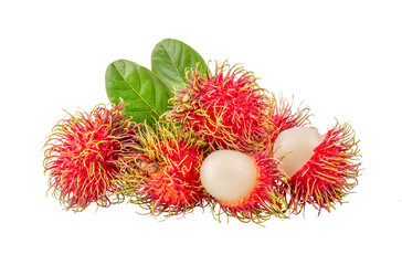 rambutan sweet delicious fruit with leaf isolated on transparent png