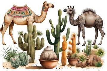 camels in the desert set , ai generated