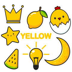 Set of yellow color elements. Yellow stickers. Vector clipart
