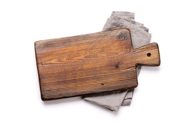Wooden cutting board and kitchen towel