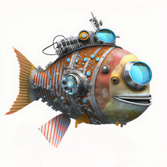 Glowing robot-fish in detailed illustration