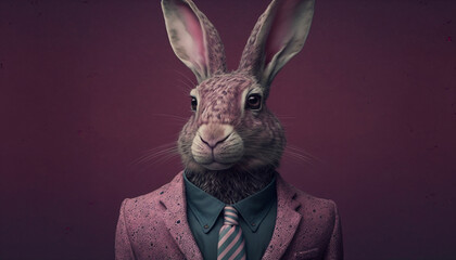 Portrait of rabbit dressed in a business suit on isolated background. Generative AI