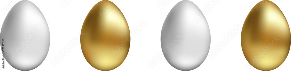 Poster set of gold and silver eggs on transparent background. realistic vector easter eggs for your design.