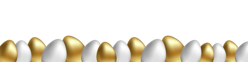 Bottom border of Easter gold and silver egg on banner transparent background. Easter eggs set. Stock PNG image