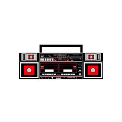 Vector image of a classic Boombox or Ghetto Blaster. Inspired by the JVC PC-W330 JW model in black and red