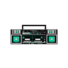 Vector image of a classic Boombox or Ghetto Blaster. Inspired by the JVC PC-W330 JW model in black and green