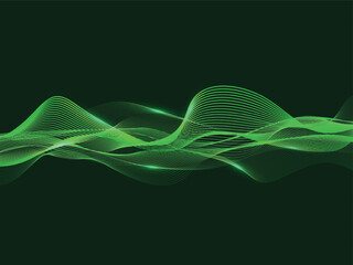 Technology. Neon Green Wave Lines Abstract Background. Vector Illustration